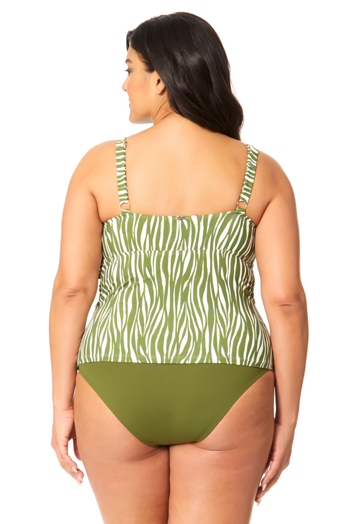 Women's Plus Sierra Woodblock Drape Front Underwire Tankini Swim Top