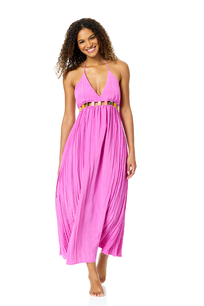 Women's Rose Violet V Neck Jewel Maxi Dress With Spaghetti Straps Cover Up