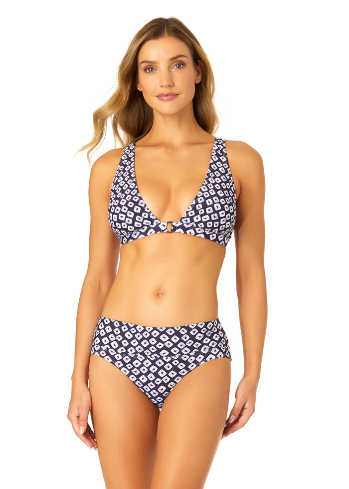 Women's Shibori Geo Ring Plunge Triangle Bikini Swim Top - FINAL SALE