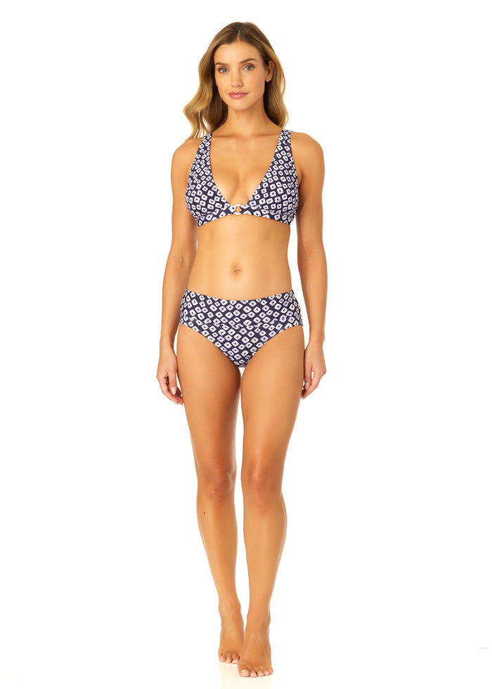 Women's Shibori Geo Ring Plunge Triangle Bikini Swim Top - FINAL SALE