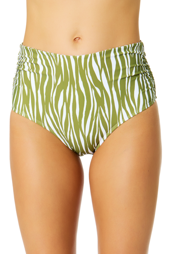 Women's Sierra Woodblock Fold Over High Waist Shirred Bikini Swim Bottoms
