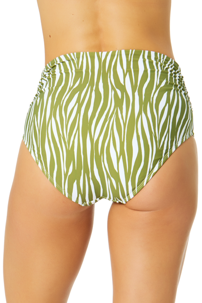 Women's Sierra Woodblock Fold Over High Waist Shirred Bikini Swim Bottoms