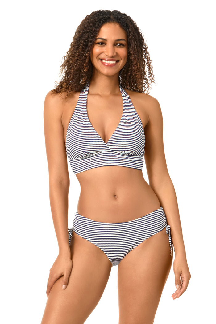 Women's Textured Marine Stripe Halter Bikini Top