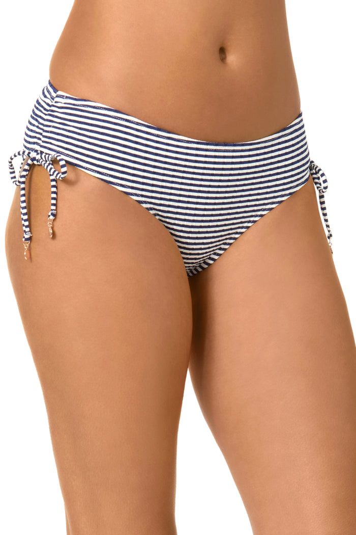 Women's Textured Marine Stripe Side Tie Bikini Swim Bottom