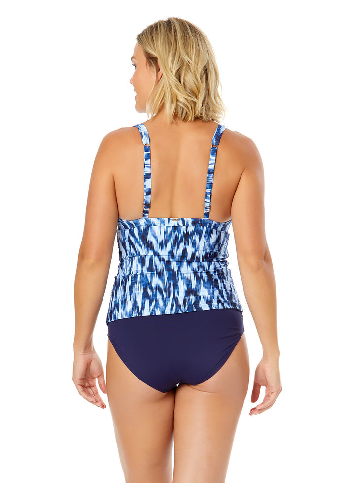Women's Tie Dye Ikat Ring Plunge Tankini Swim Top