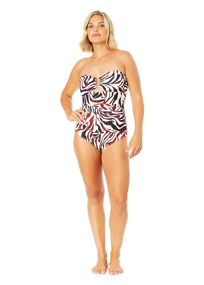 Women's Tiger Dance Ring Front Bandeau One Piece Swimsuit - FINAL SALE