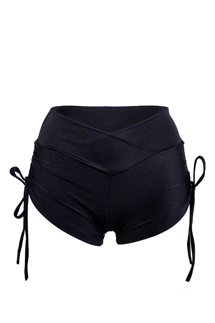Drawstring side Short Scrunch Back / SHORT V / Black - EXES LINGERIE