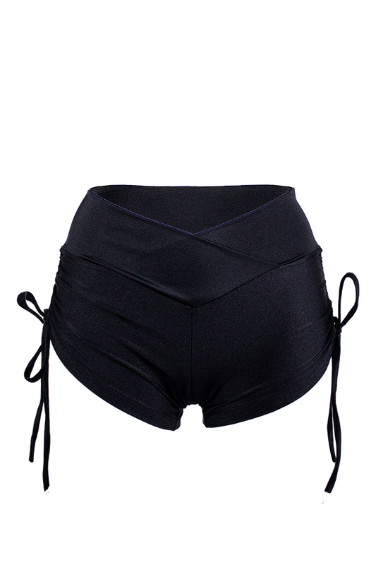 Drawstring side Short Scrunch Back / SHORT V / Black - EXES LINGERIE
