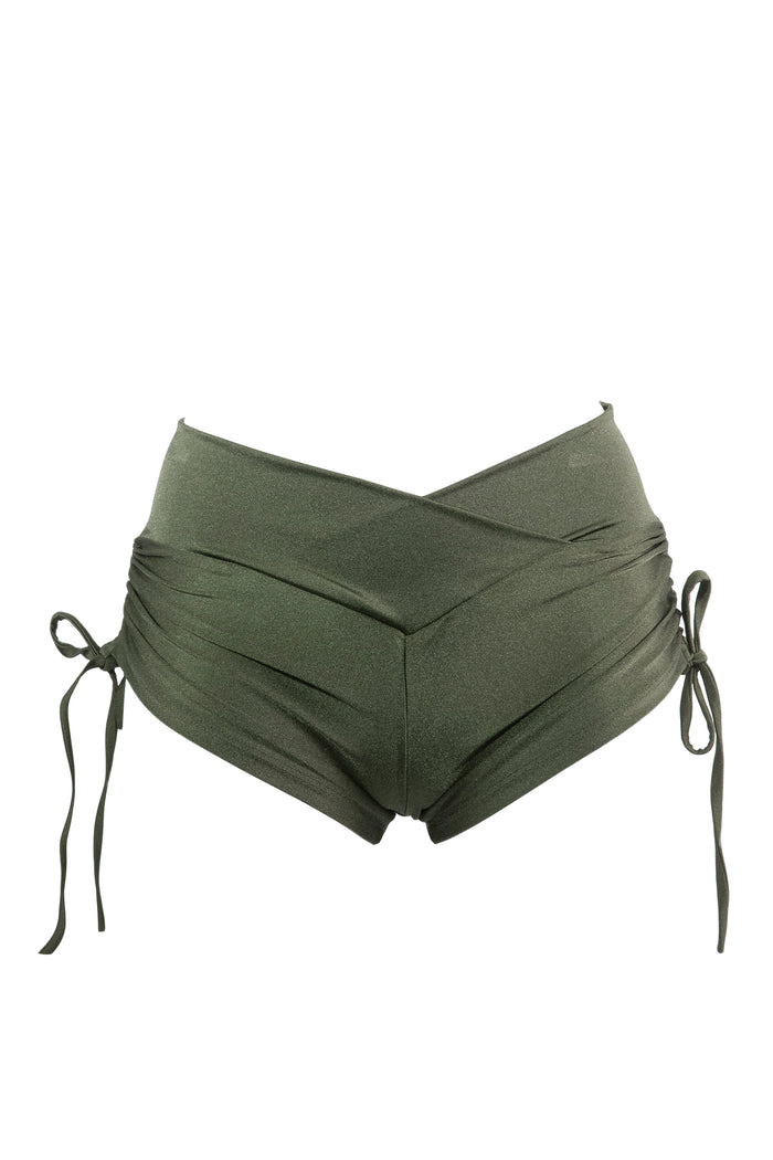 Drawstring side Shorts Scrunch Back / SHORTS V / KHAKI,BOTTOMS - EXES LINGERIE