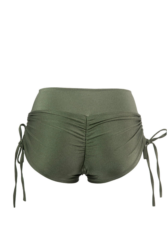Drawstring side Shorts Scrunch Back / SHORTS V / KHAKI,BOTTOMS - EXES LINGERIE