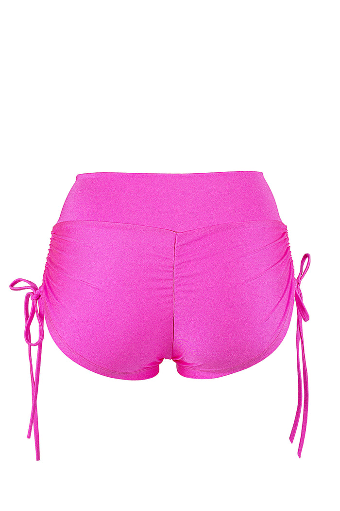 Gemini 2 Drawstring side Short Scrunch Back / SHORT V / NEON PINK - EXES LINGERIE