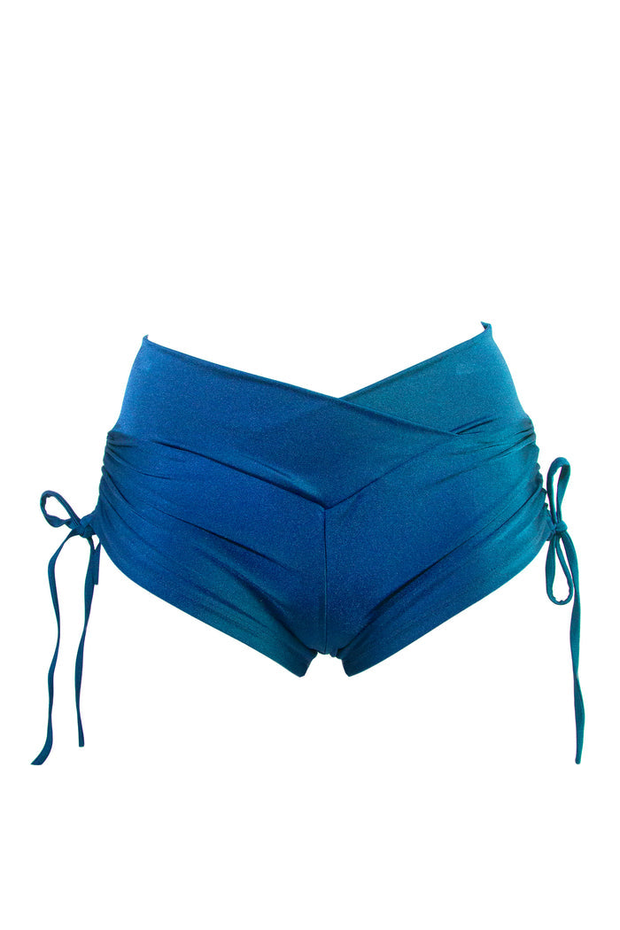 Drawstring side Shorts Scrunch Back / SHORTS V / TEAL,BOTTOMS - EXES LINGERIE