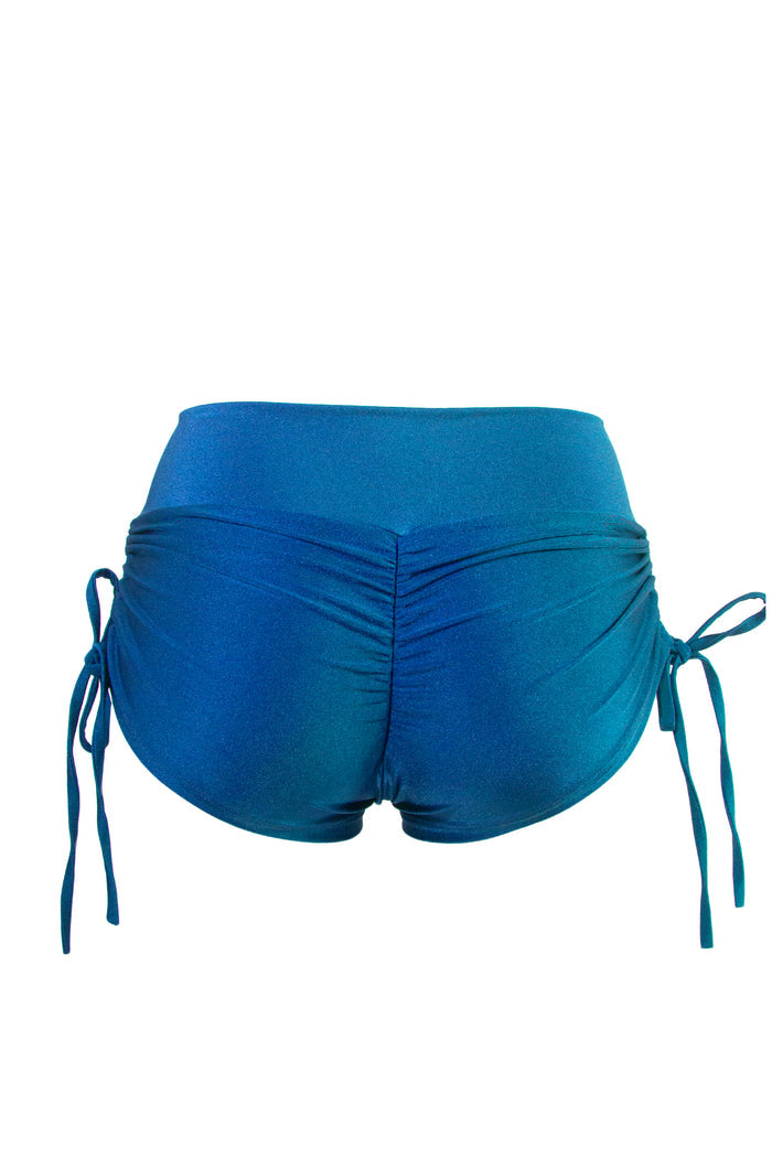 Drawstring side Shorts Scrunch Back / SHORTS V / TEAL,BOTTOMS - EXES LINGERIE