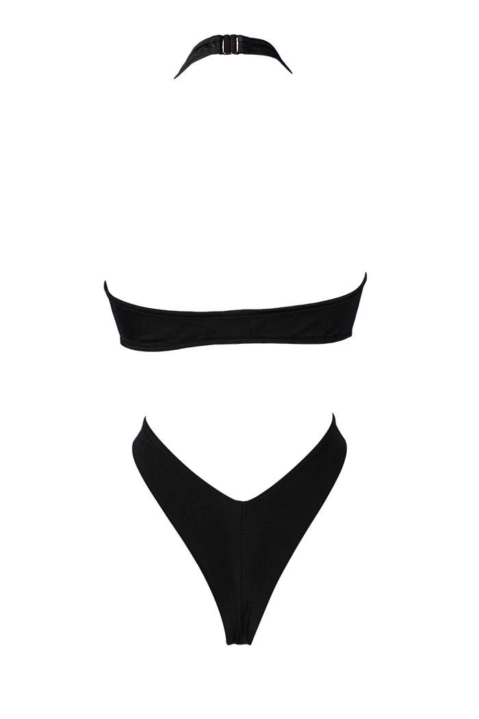 Wrap Tie deep plunge neckline Bodysuit / VICKY WET LOOK BLACK - EXES LINGERIE