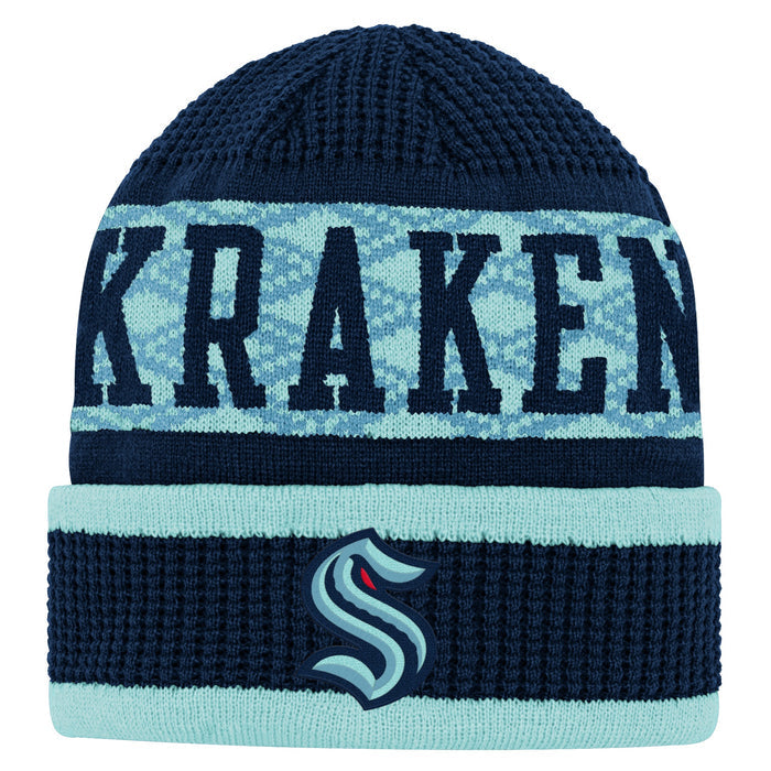 Youth Seattle Kraken NHL Puck Pattern Cuff Knit Toque