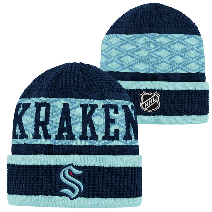 Youth Seattle Kraken NHL Puck Pattern Cuff Knit Toque