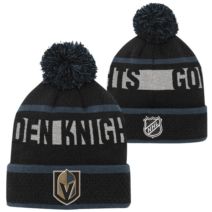 Youth Vegas Knights Black Breakaway Cuffed Knit Hat with Pom