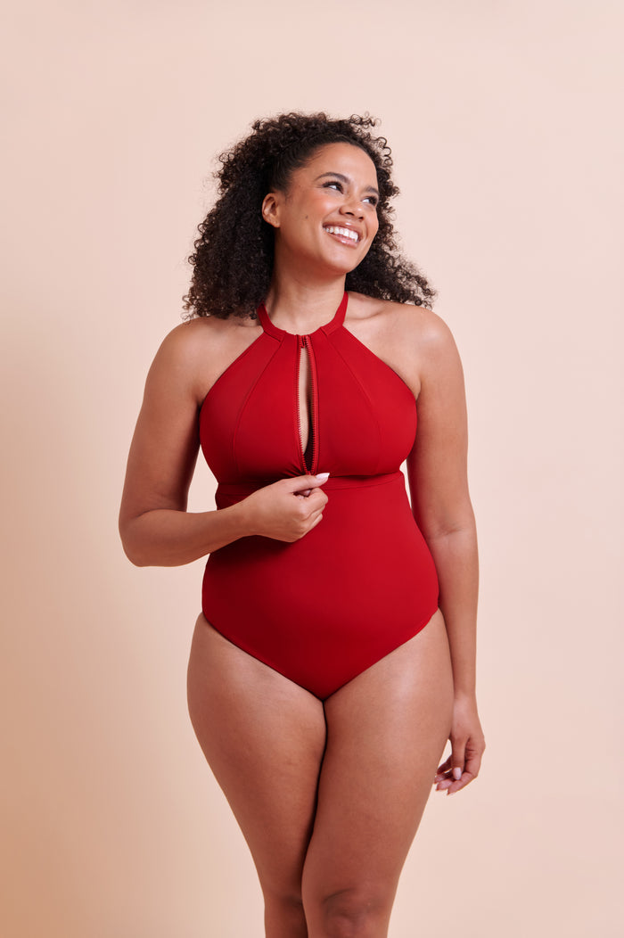 Zip Tide Swimsuit - Black and Red